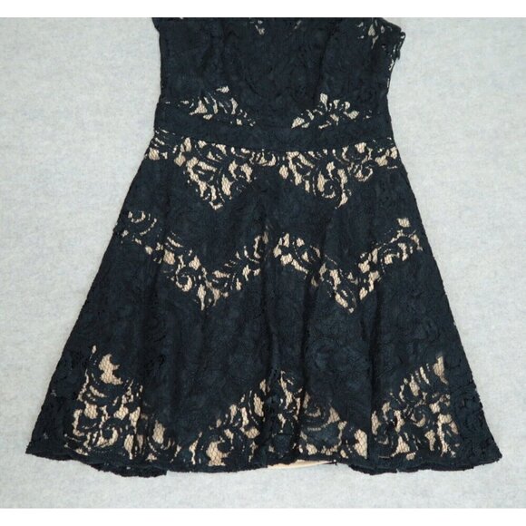 Bebe Black A-Line Crochet Dress Lined Evening Cocktail Midi Women's Size 8 - Picture 3 of 12